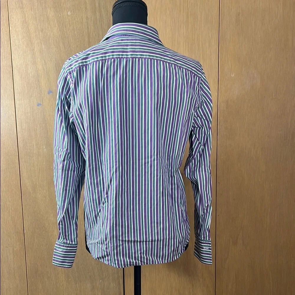 Vintage Ralph Lauren Petite Green and Purple Striped Button Up - Picture 5 of 6